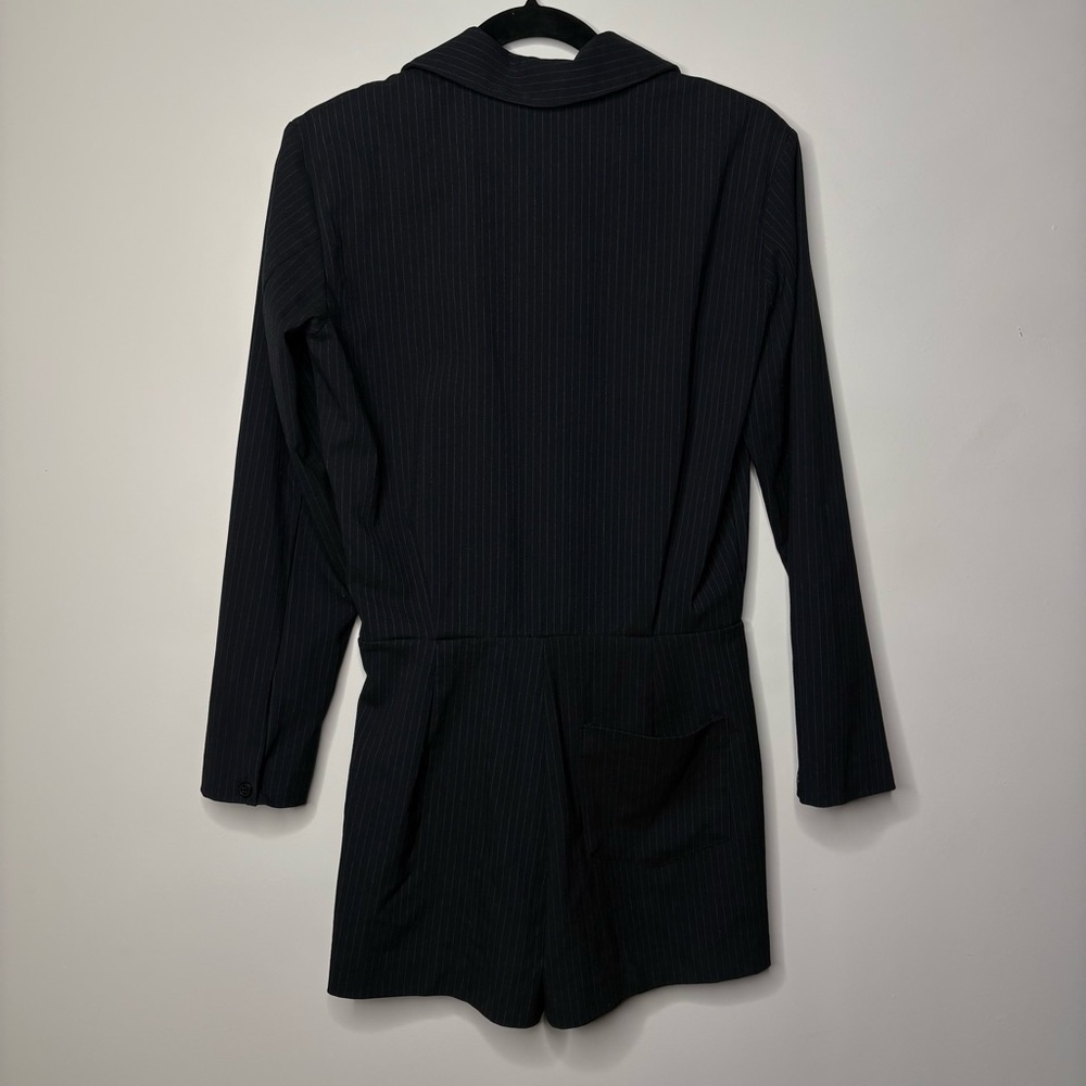 Zara Black Pinstriped Short Jumpsuit Romper Business Casual - Picture 6 of 7